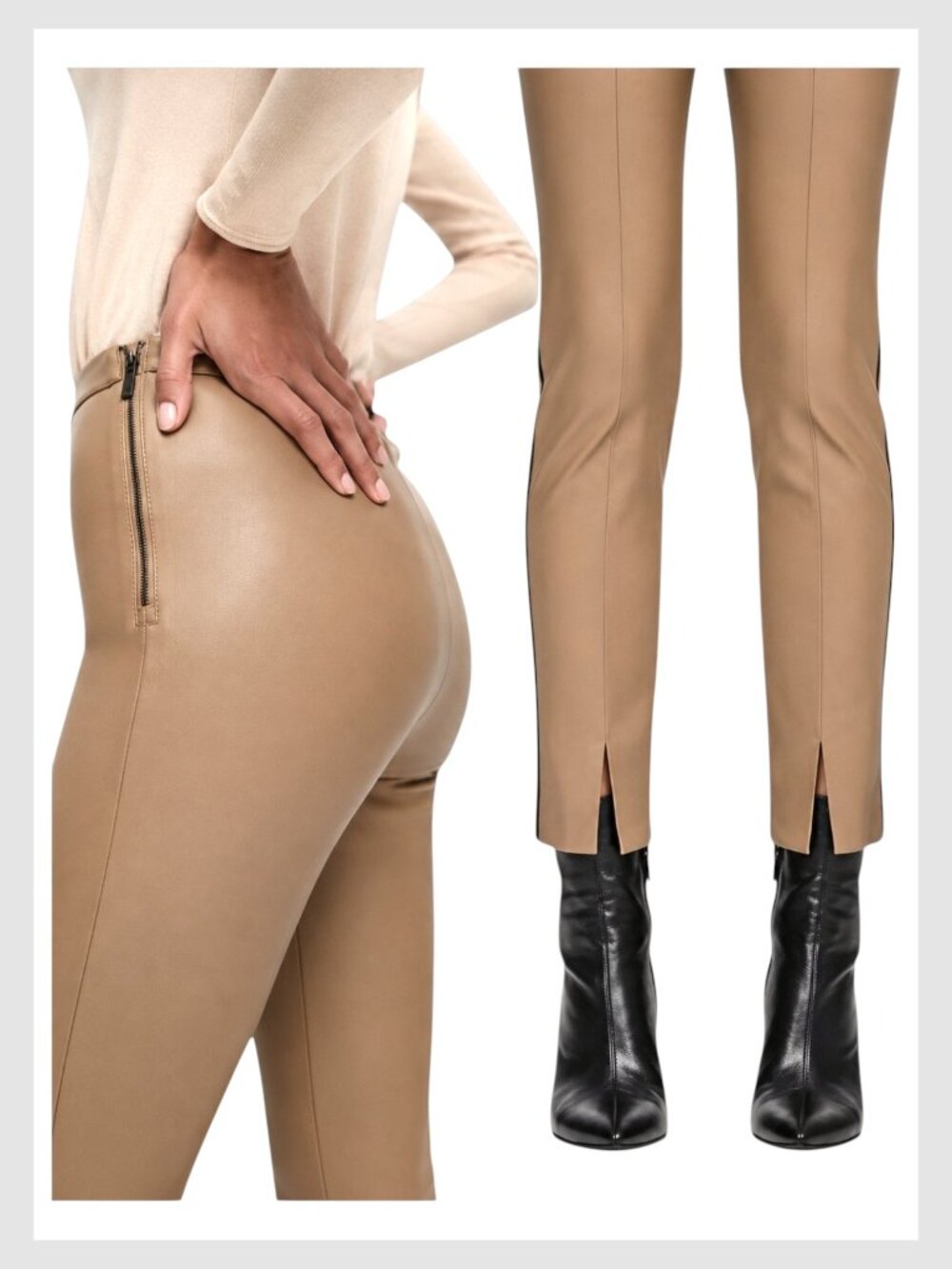 Zara Faux Leather Pants Camel High Rise Slim Ankle M